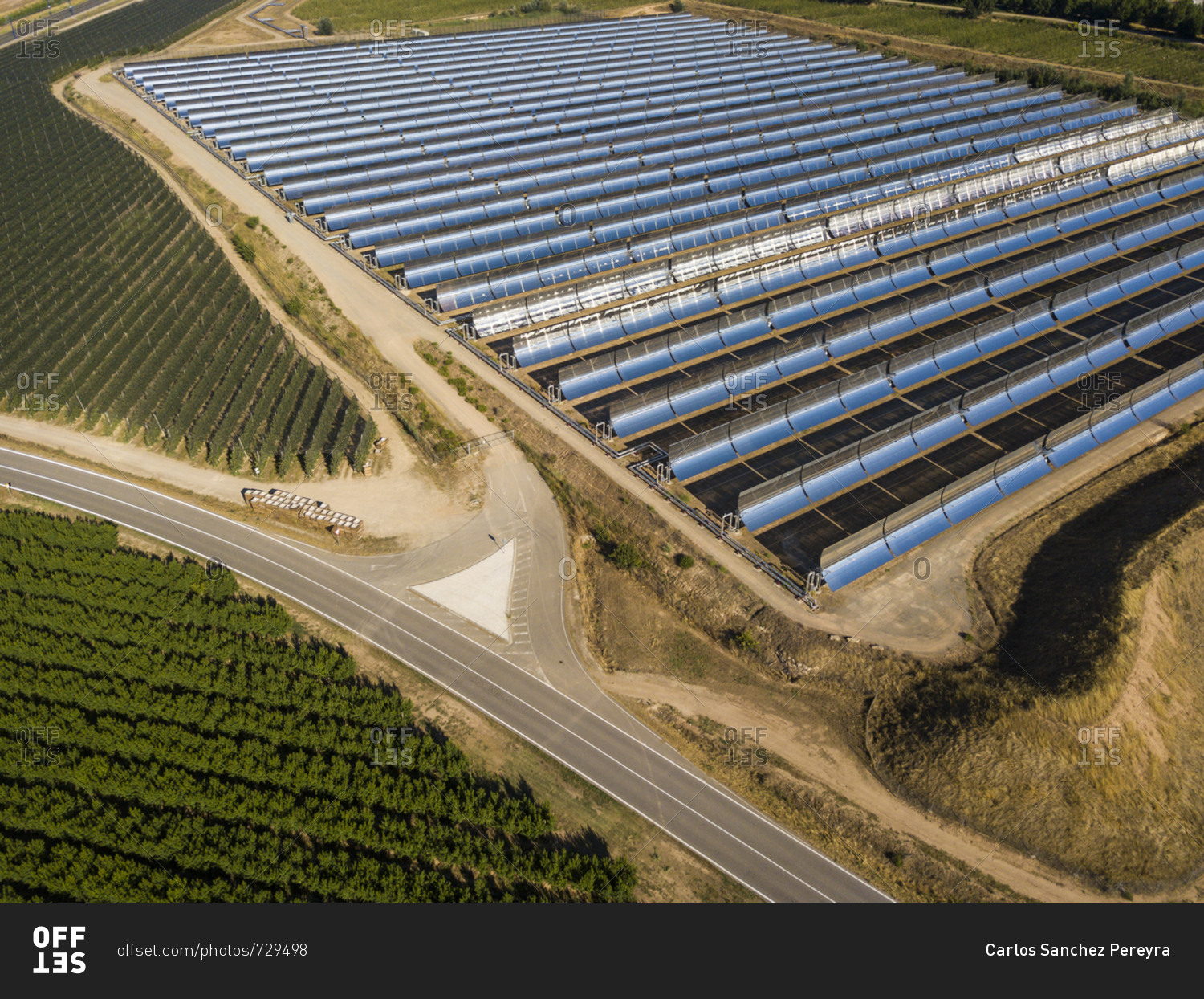 Aerial view of a field of solar cells located in Spain