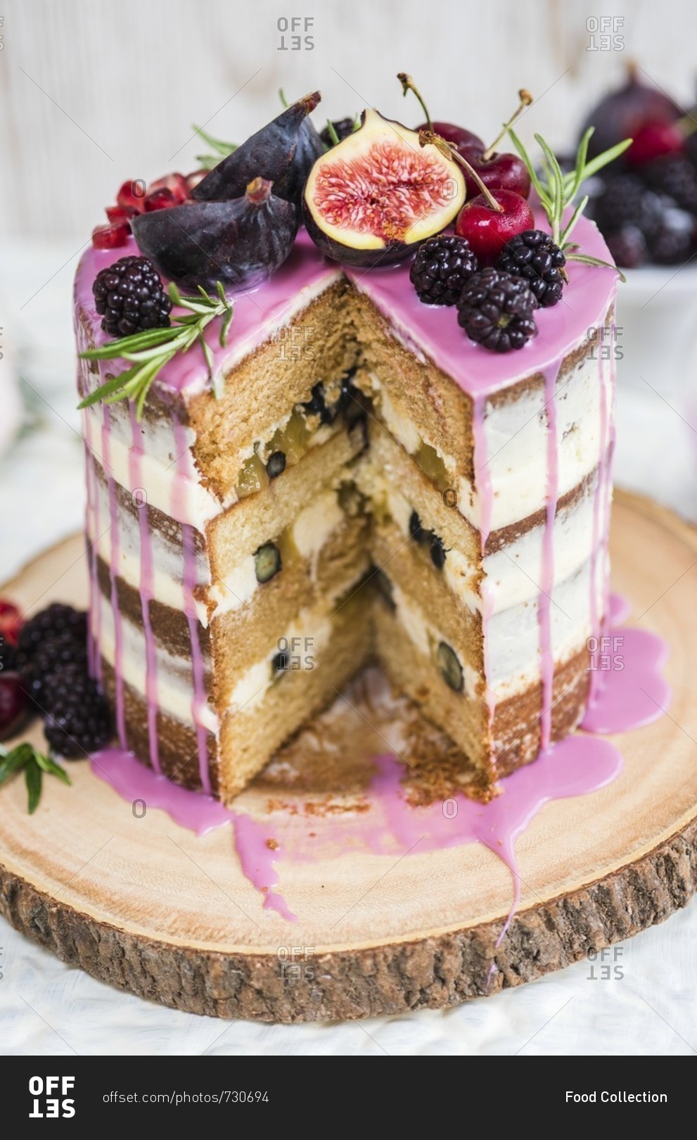 Rustic Drip Cake With Fresh Fruit Sliced Stock Photo Offset