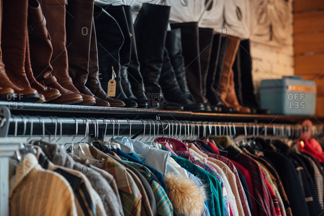 Leather boots on display in clothing store