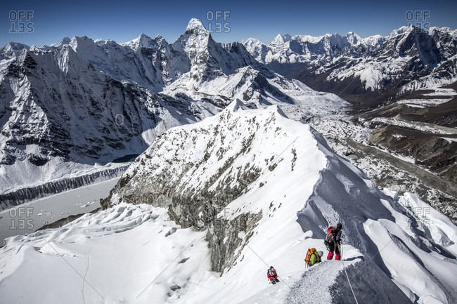 November 4, 2013: Mountain climbers descending from Island Peak, Khumbu Valley, Nepal