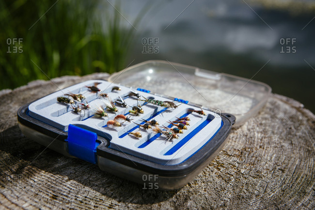 Fly fisherman flies in tackle box