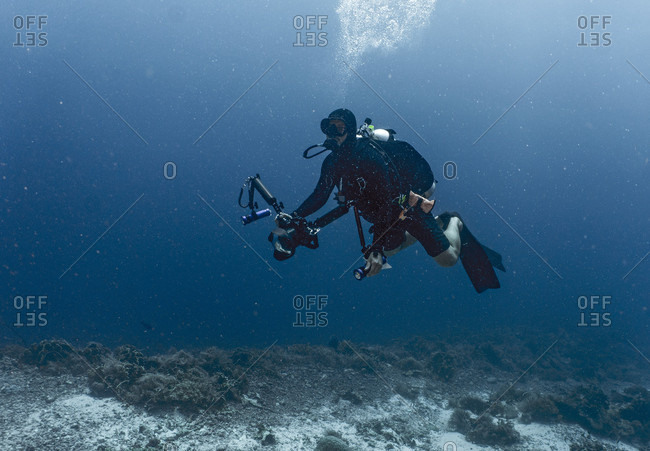 Scuba diver in Tubbataha Reef, Cagayancillo, Philippines