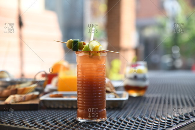 Bloody Mary cocktail on outdoor table