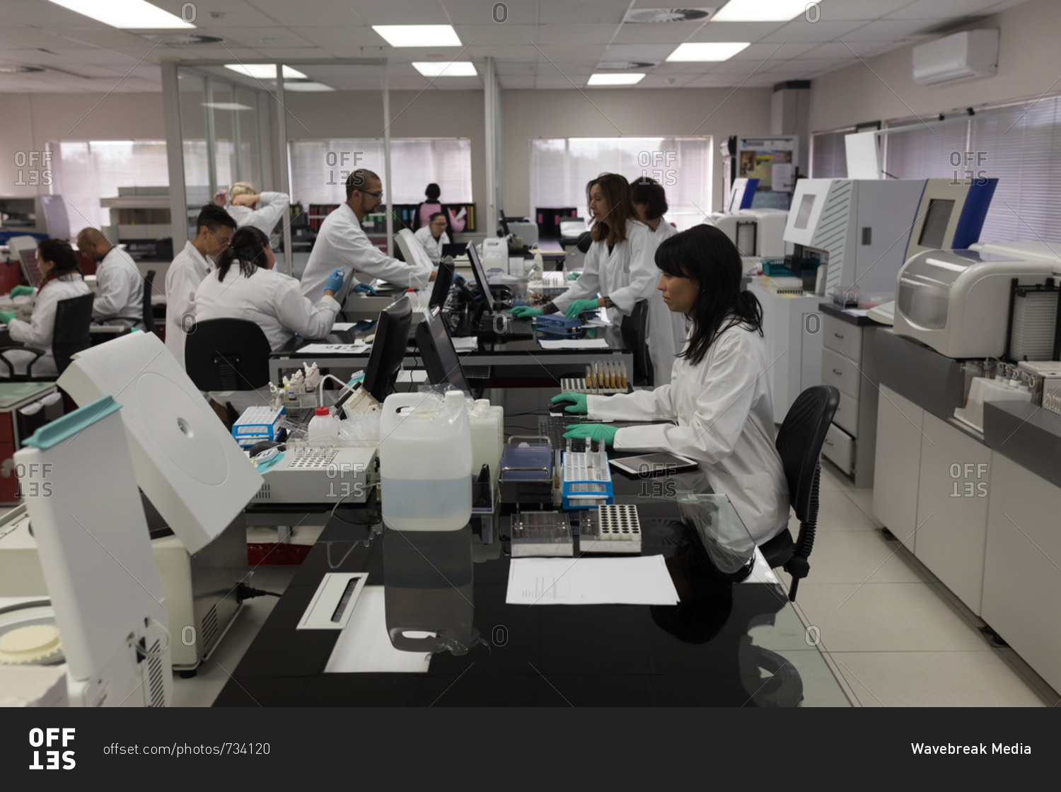 Team of laboratory technicians working together in blood bank