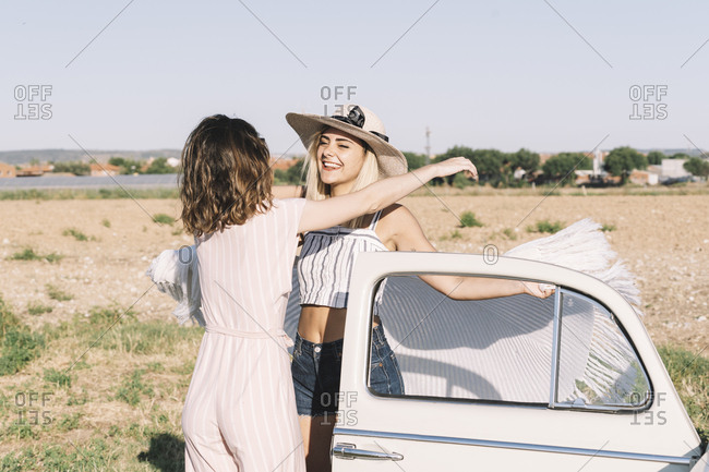 Girls having fun in a countryside day