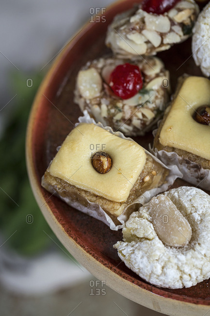 Typical Moroccan sweets with honey and almonds. Homemade