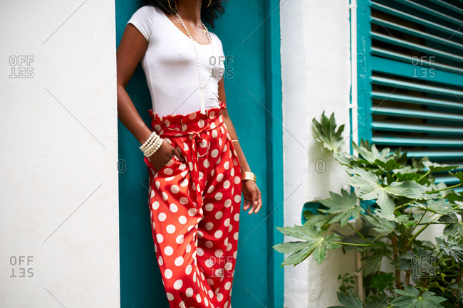 polka dot red trousers stock photos - OFFSET