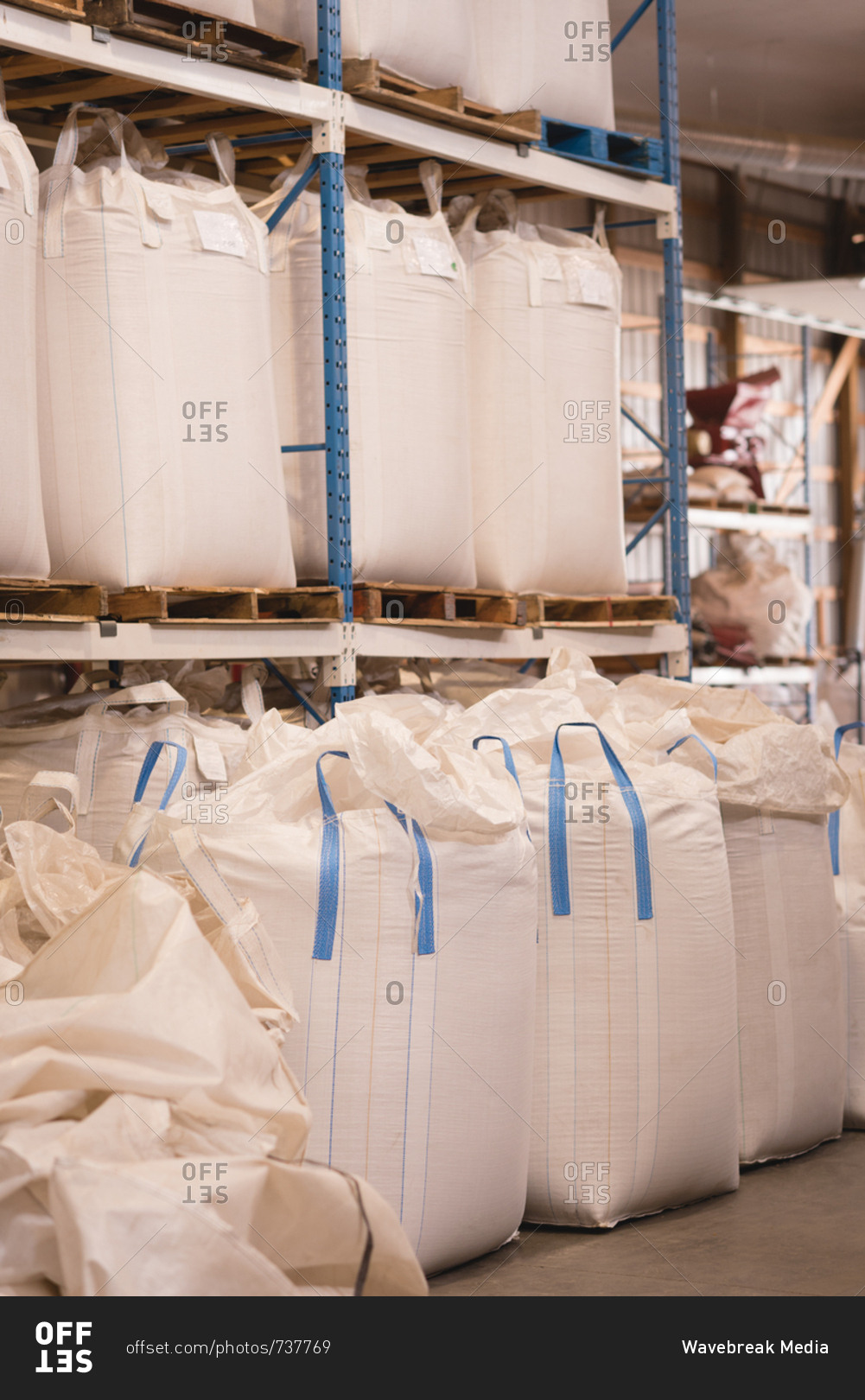 Grains in bulk bags at warehouse