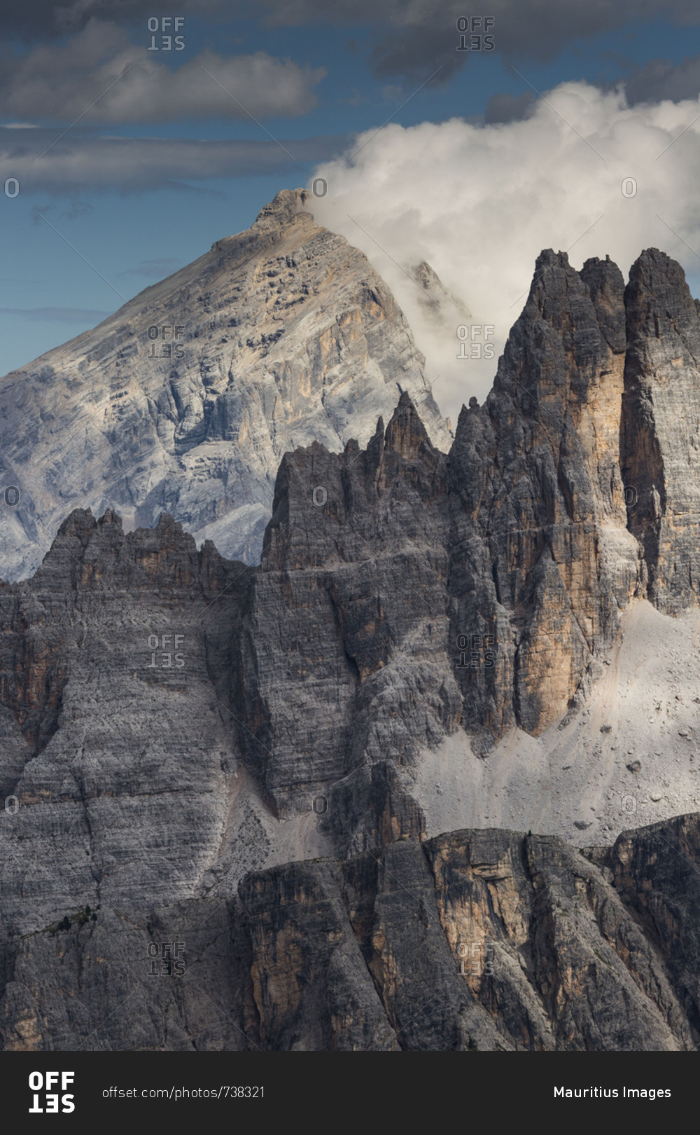 Europe, Italy, Alps, Dolomites, Mountains, Croda da Lago, Formin, View from Rifugio Nuvolau