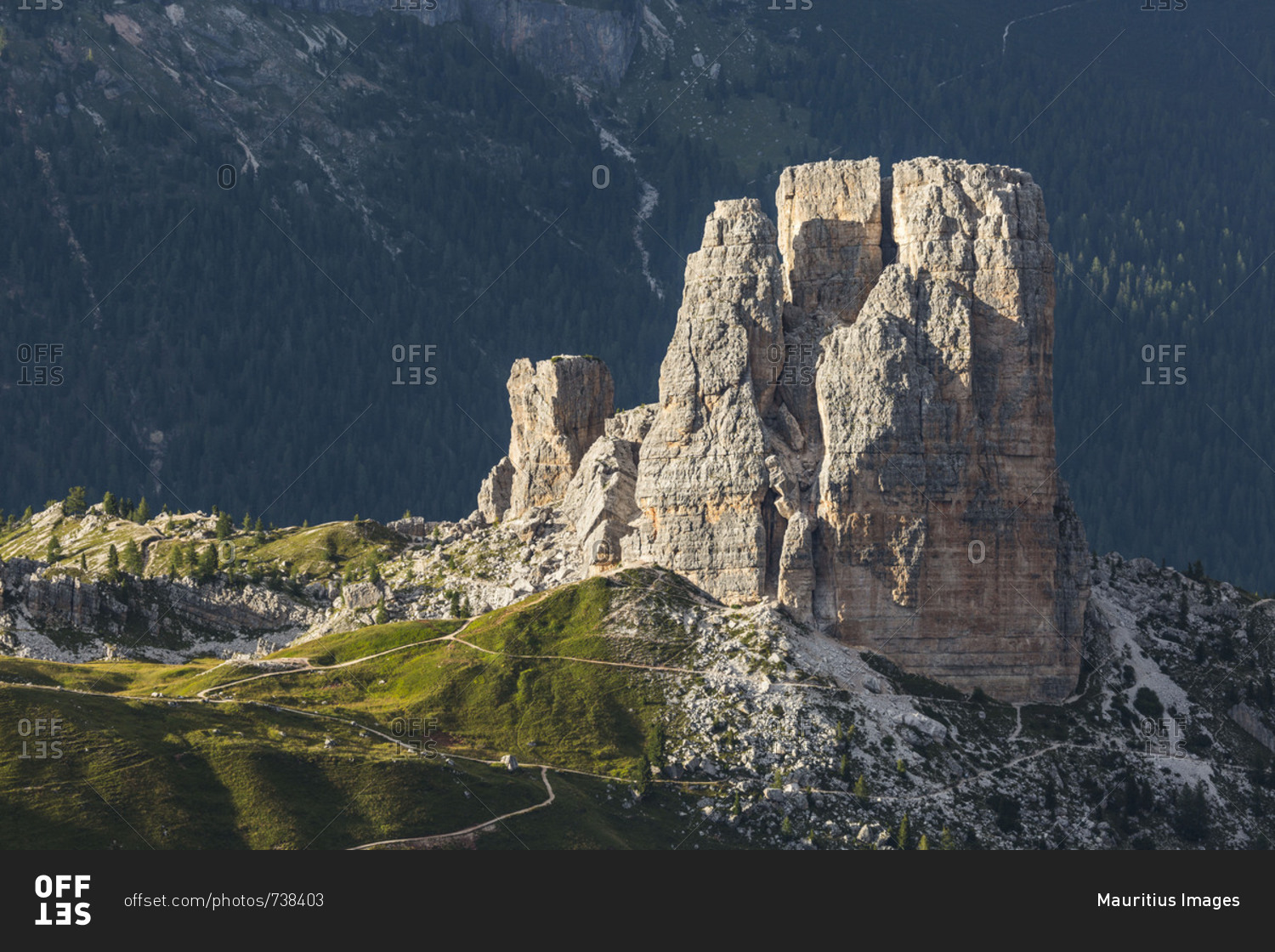 Europe, Italy, Alps, Dolomites, Mountains, Cinque Torri, View from Rifugio Averau
