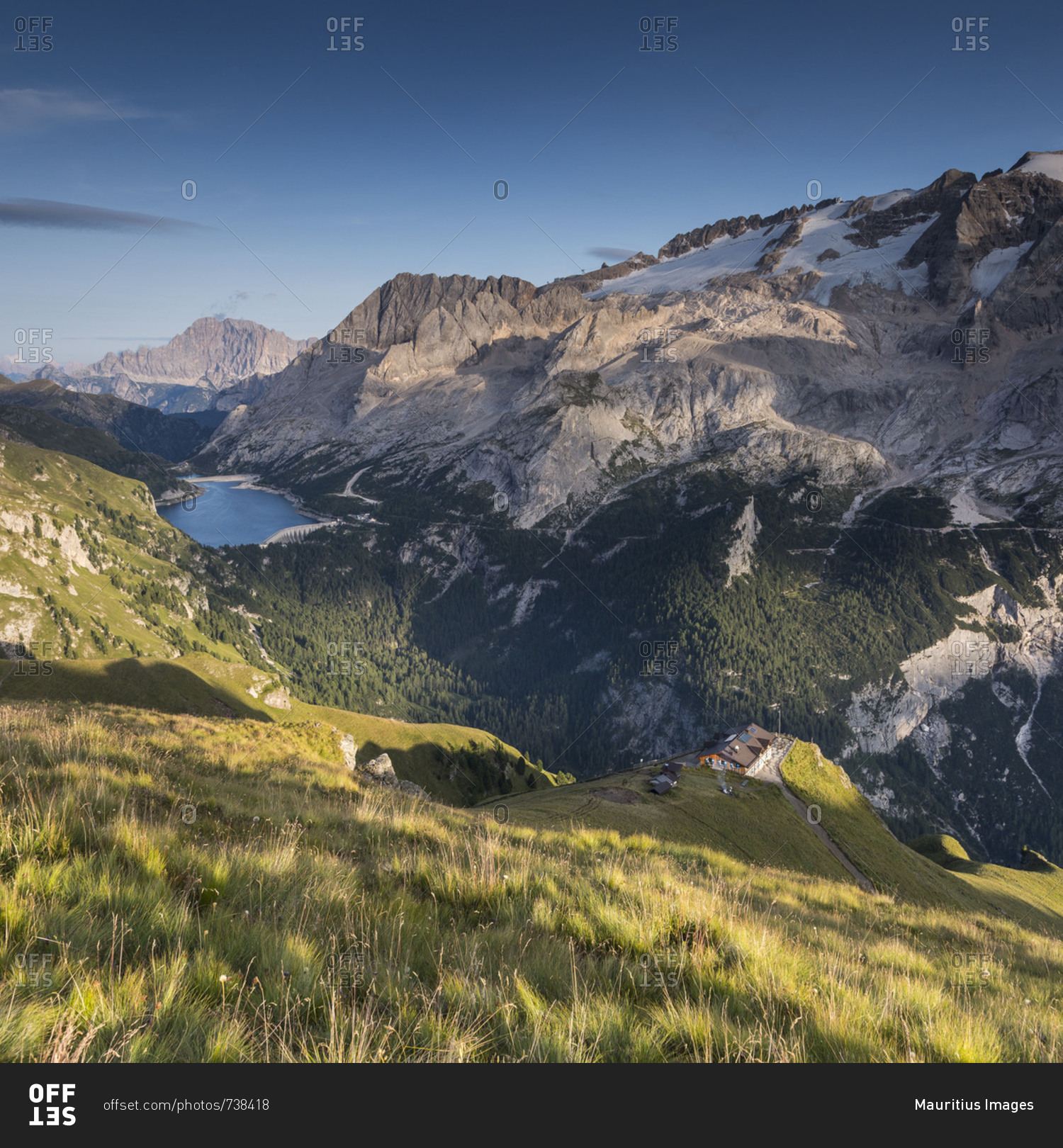 Europe, Italy, Alps, Dolomites, Mountains, Marmolada Fedaia Lake, Rifugio Viel dal Pan