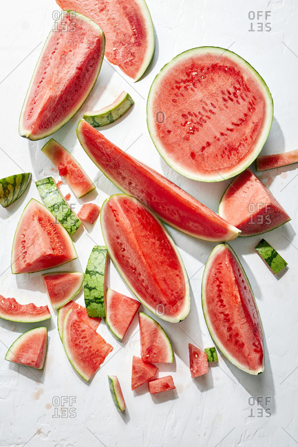 Overhead view of interestingly sliced watermelon