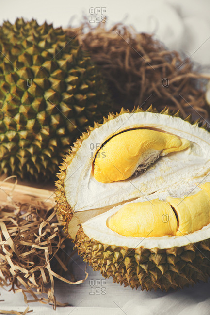Open durian with fruit