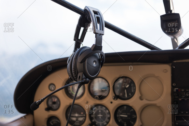 Close-up of aircraft Headset in cockpit