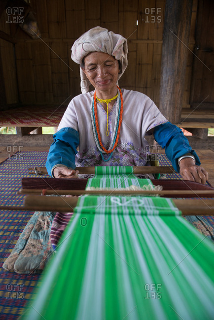 August 19, 2018: Karen Traditional Weaving by Karen Woman in Chiang Mai, Thailand.