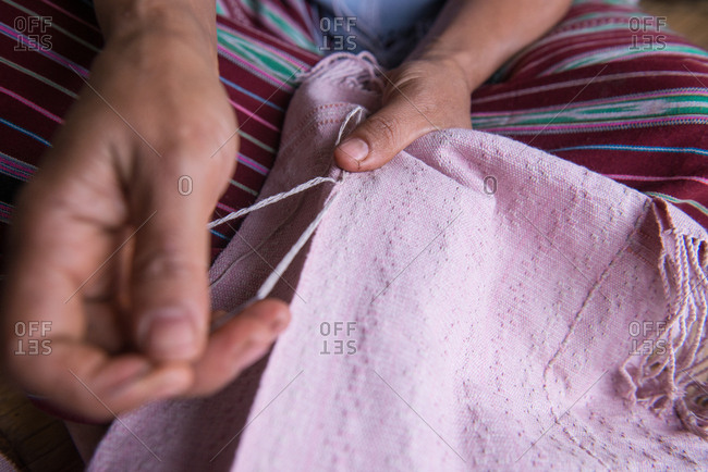 Close Up on Hand Knitting a Karen Traditional Cloths