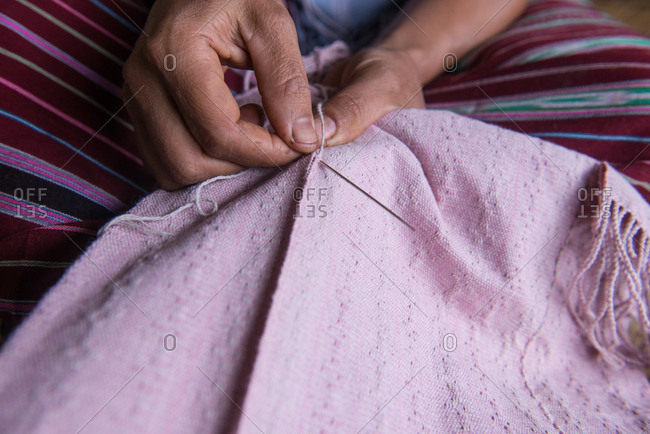 Close Up on Hand Knitting a Karen Traditional Cloths