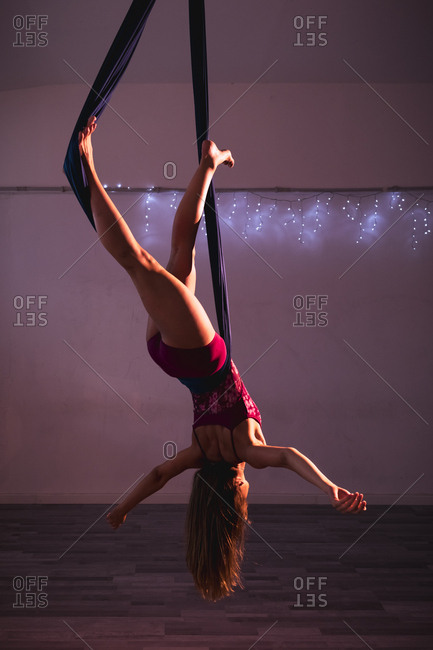 Aerial silks performer during a performance