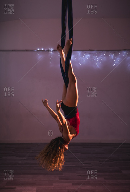 Aerial silks performer during a performance