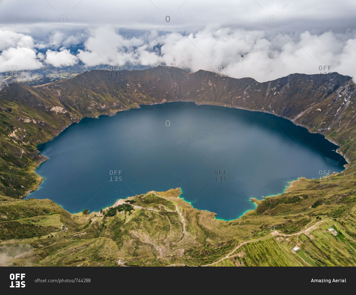 Aerial view of Laguna de Quilotoa, crater lake, Province of Cotopaxi