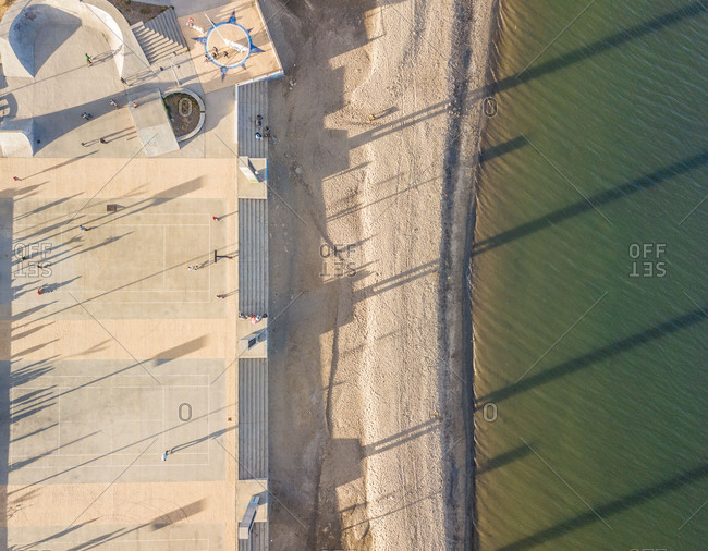 February 11, 2018: Aerial view of beachfront activity area in Punta Arenas, Chile