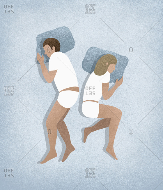 Comfortable couple sleeping in underwear and t-shirts stock photo - OFFSET