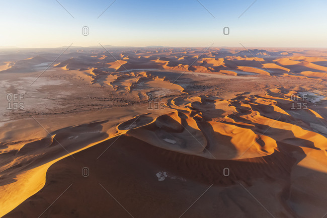 Africa- Namibia- Namib desert- Namib-Naukluft National Park- Aerial view of desert dunes in the morning light