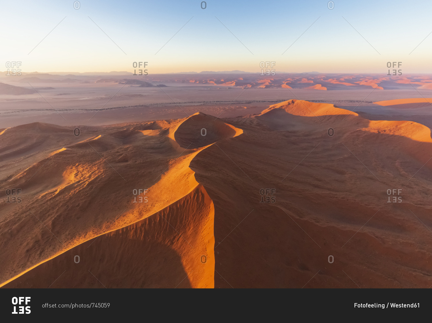 Africa- Namibia- Namib desert- Namib-Naukluft National Park- Aerial view of desert dunes in the morning light