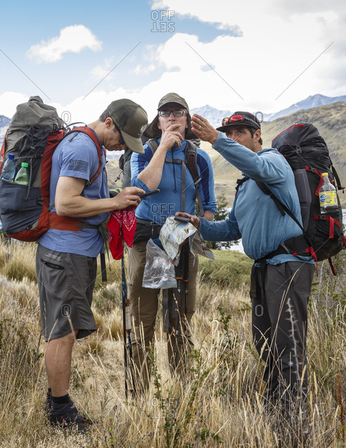Patagonia, Aysen Region, Chile - February 15, 2016: Men navigating through the Chacabuco Valley, Parque Patagonia, Aysen Region, Chile