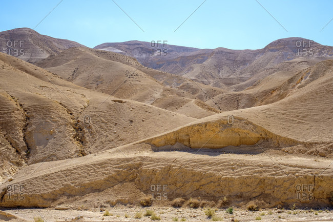 Majestic natural scenery of barren hills in Judean Desert, Mitspe Yeriho, West Bank, Palestine