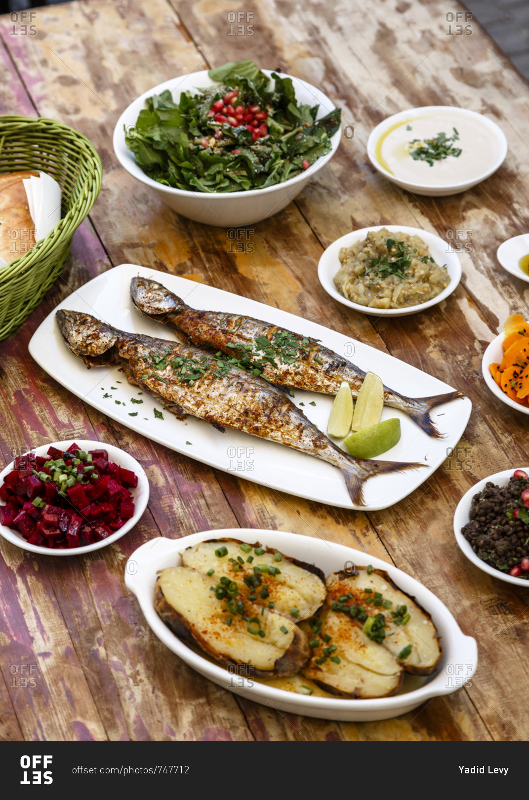 Food at fish restaurant Israel.