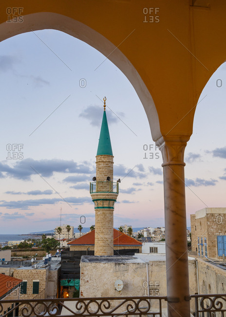 View over houses and El-Majdila Mosque from the Efendi Hotel, Israel.