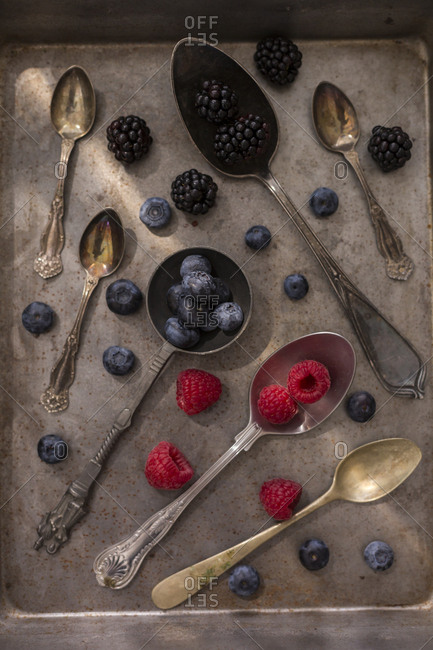 Fruits on various spoons