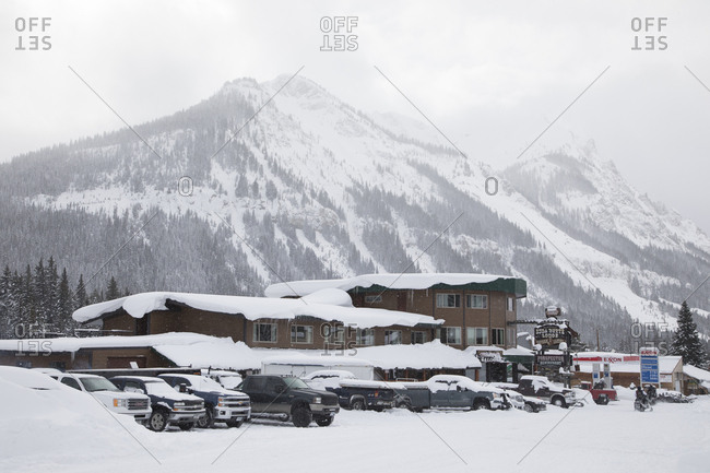 Daylight Comes to Hotel Settled in Snowy Yellowstone Valley