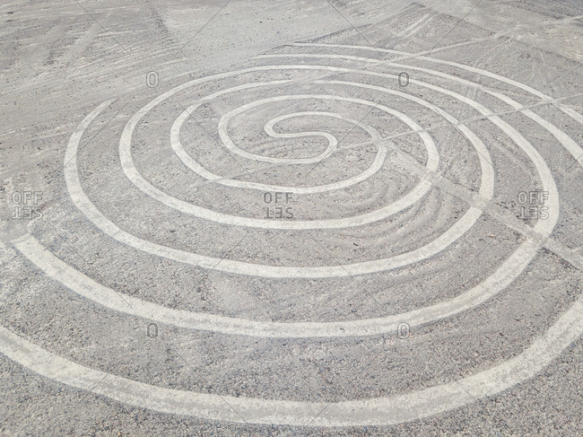 Aerial view of circular geometric shapes  geoglyph in Nazca, Peru