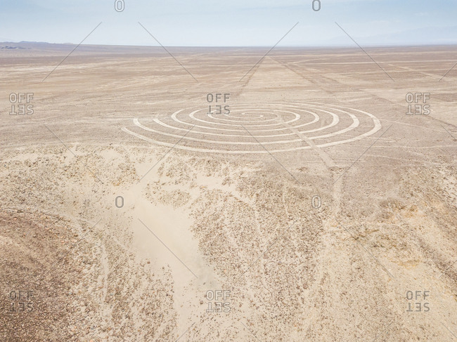 Aerial view of circular geometric shapes  geoglyph in Nazca, Peru
