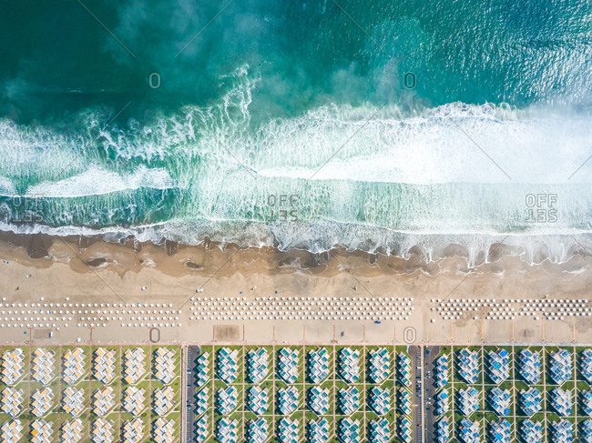 Aerial view of seaside luxury resort with swimming pools, Sarapampa, Peru