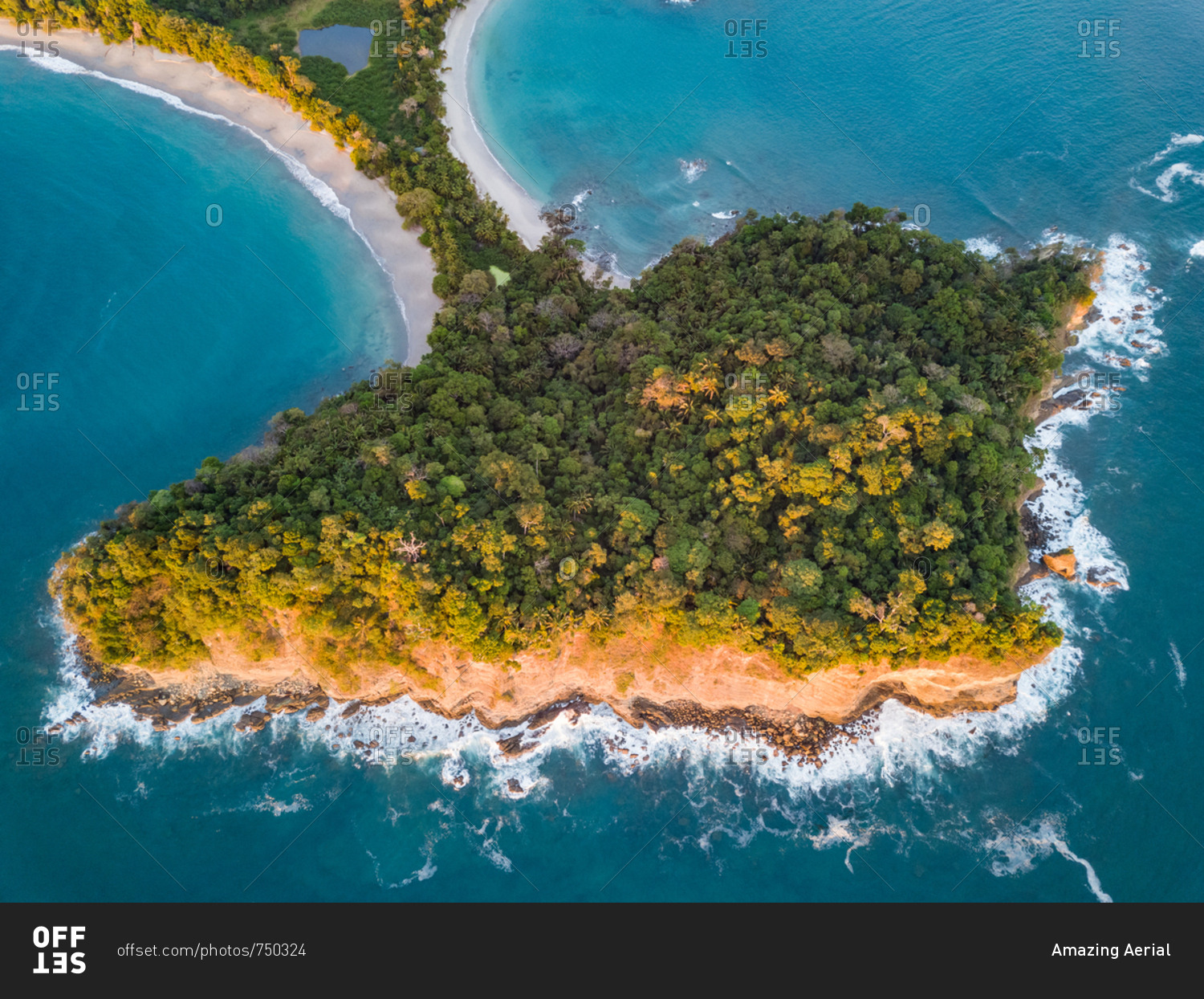 Aerial view of Cathedral Point rock in Espadilla Beach, Costa Rica