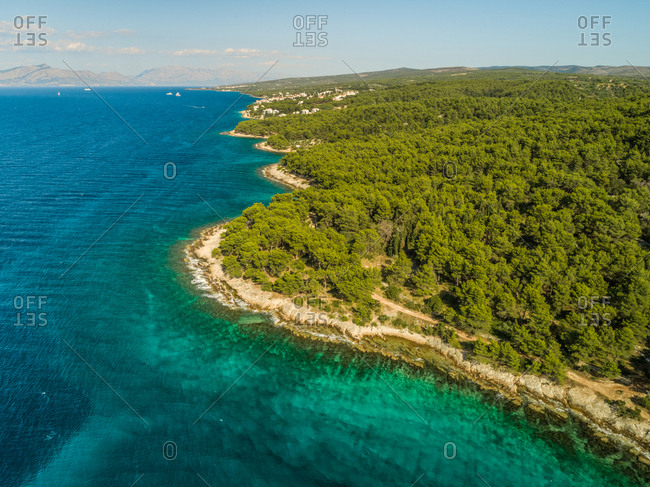 Aerial view of Adriatic sea and Brac island coastline, Sutivan, Croatia