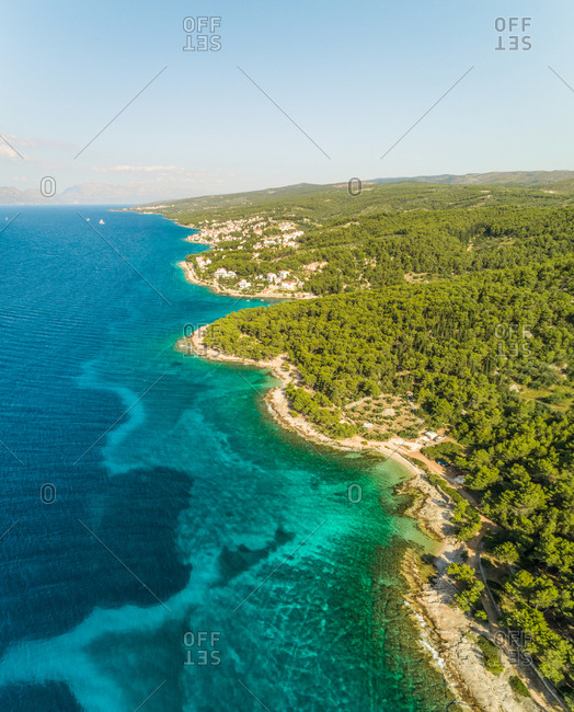 Aerial view of Adriatic sea and Brac island coastline, Sutivan, Croatia