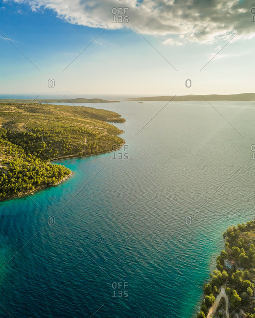 Aerial panoramic view of Adriatic sea and Brac island, Croatia