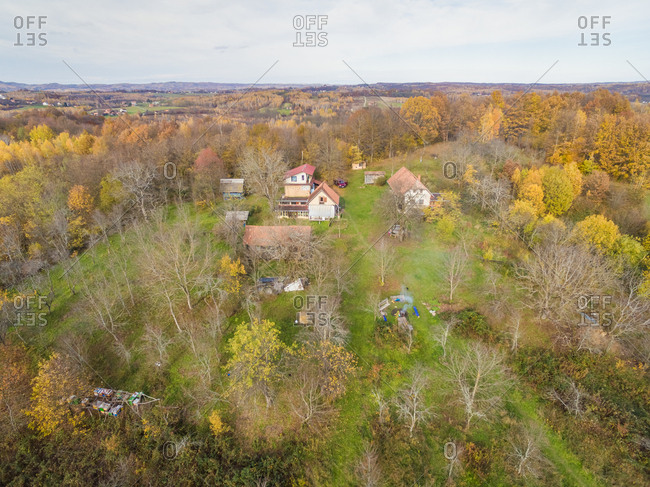 BLATUSA, CROATIA - 11 NOVEMBER 2017: Aerial panoramic view of Blatusa eco village, Eko selo, Croatia