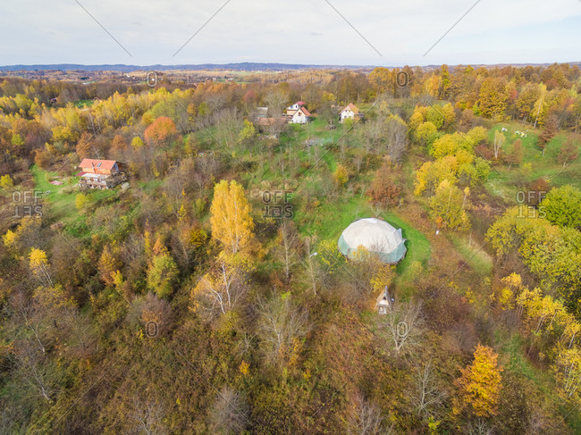 BLATUSA, CROATIA - 11 NOVEMBER 2017: Aerial panoramic view of Blatusa eco village, Eko selo, Croatia