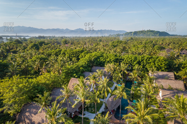 PEMENANG, INDONESIA - 12 MAY 2017: Aerial view of Jambuluwuk Oceano Resort, Indonesia