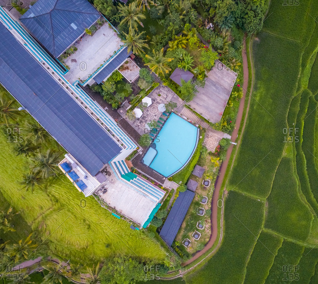 UBUD, BALI - 18 OCTOBER 2017: Aerial view of Royal Casa Ganesha Hotel and Spa, Bali