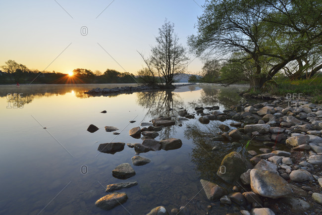 River Main at sunrise, Woerth am Main, Churfranken, Franconia, Bavaria, Germany