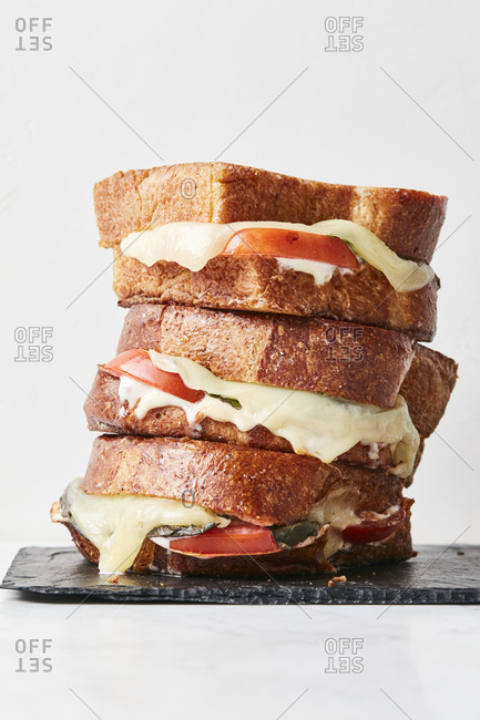 Stacked sandwich with melted cheese