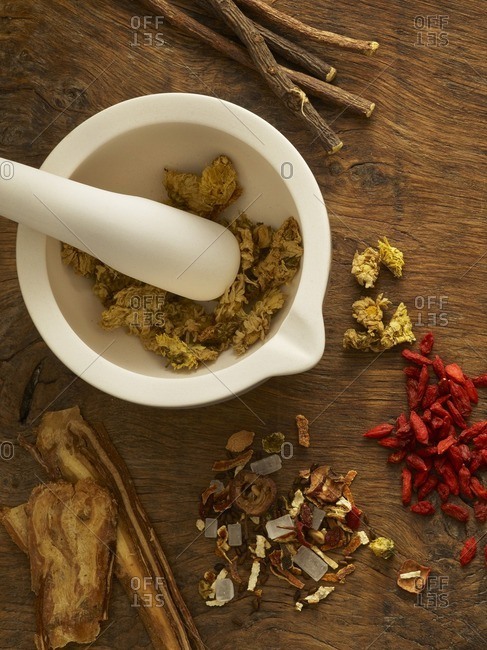 Herbs and equipment used for alternative medicine