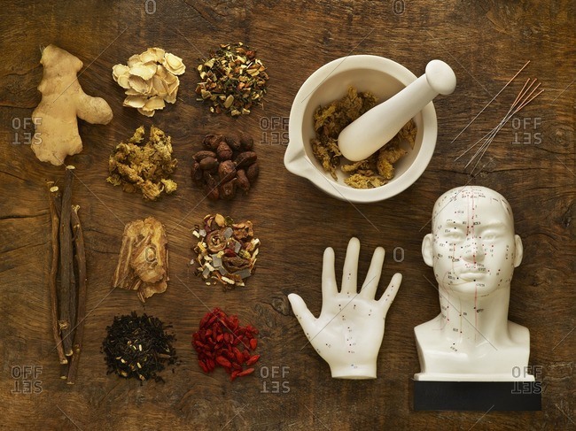 Herbs and equipment used for alternative medicine