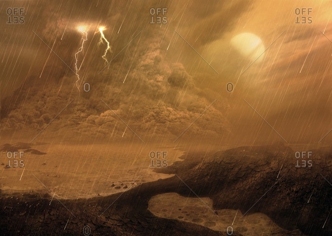 Dust storm on Titan, illustration